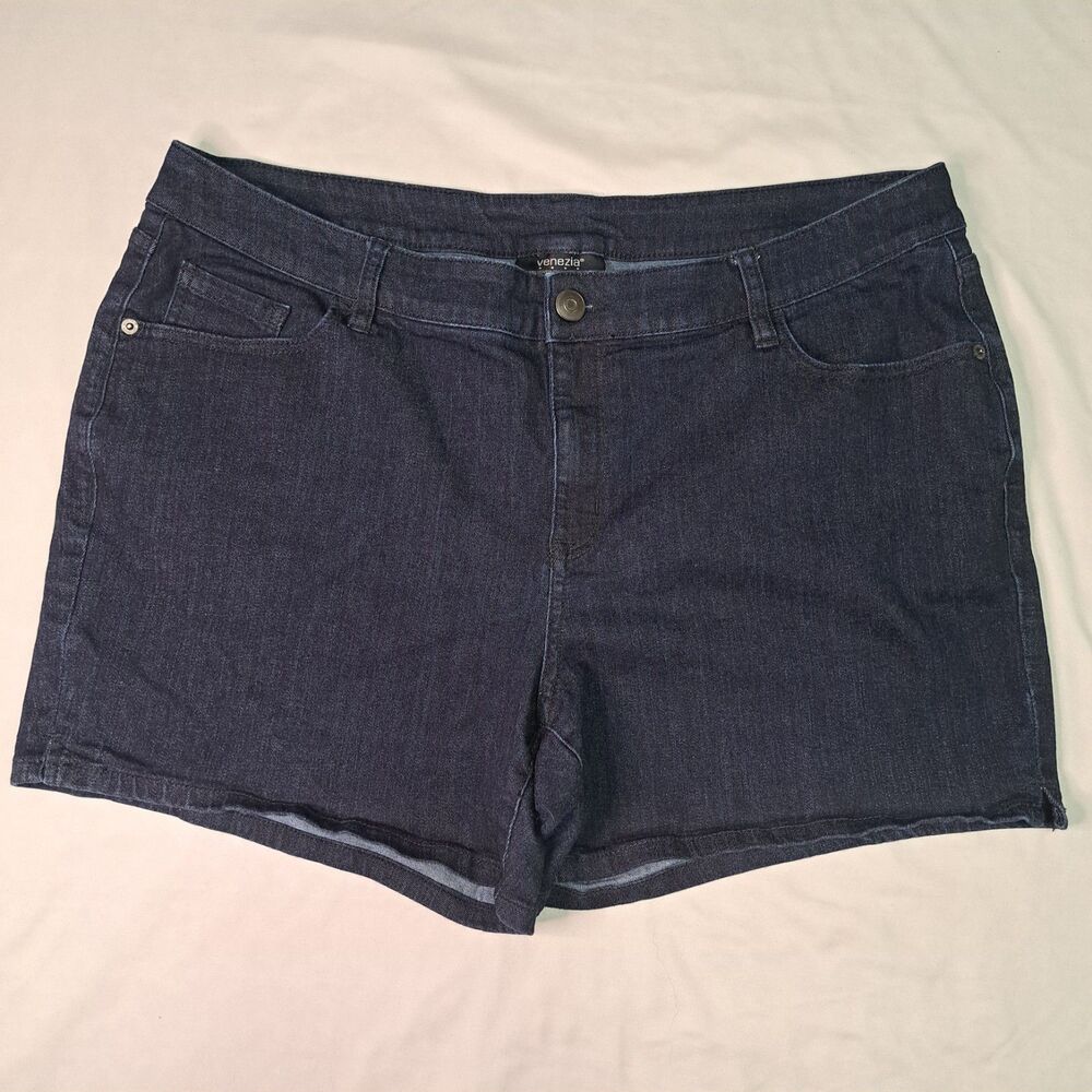 Venezia Women's Plus Size 16 Dark‎ Blue Denim Shorts Stretch Pockets High Rise